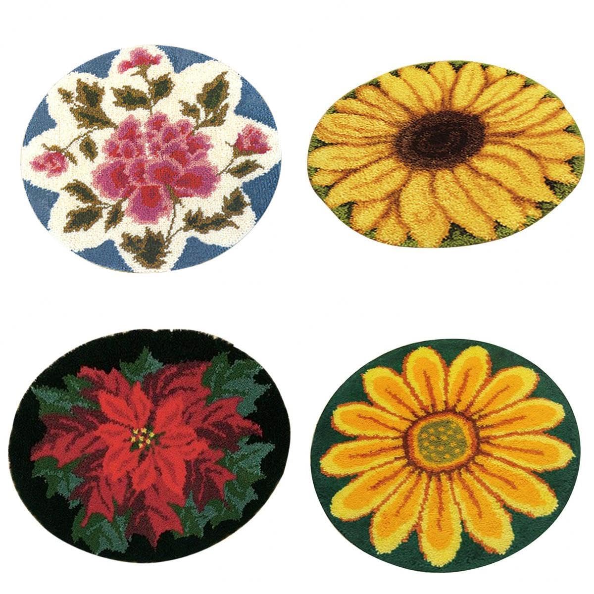 4 Sets Latch Hook Kits for Beginners Flowers Carpet Rug Cushion Embroidery-image-39