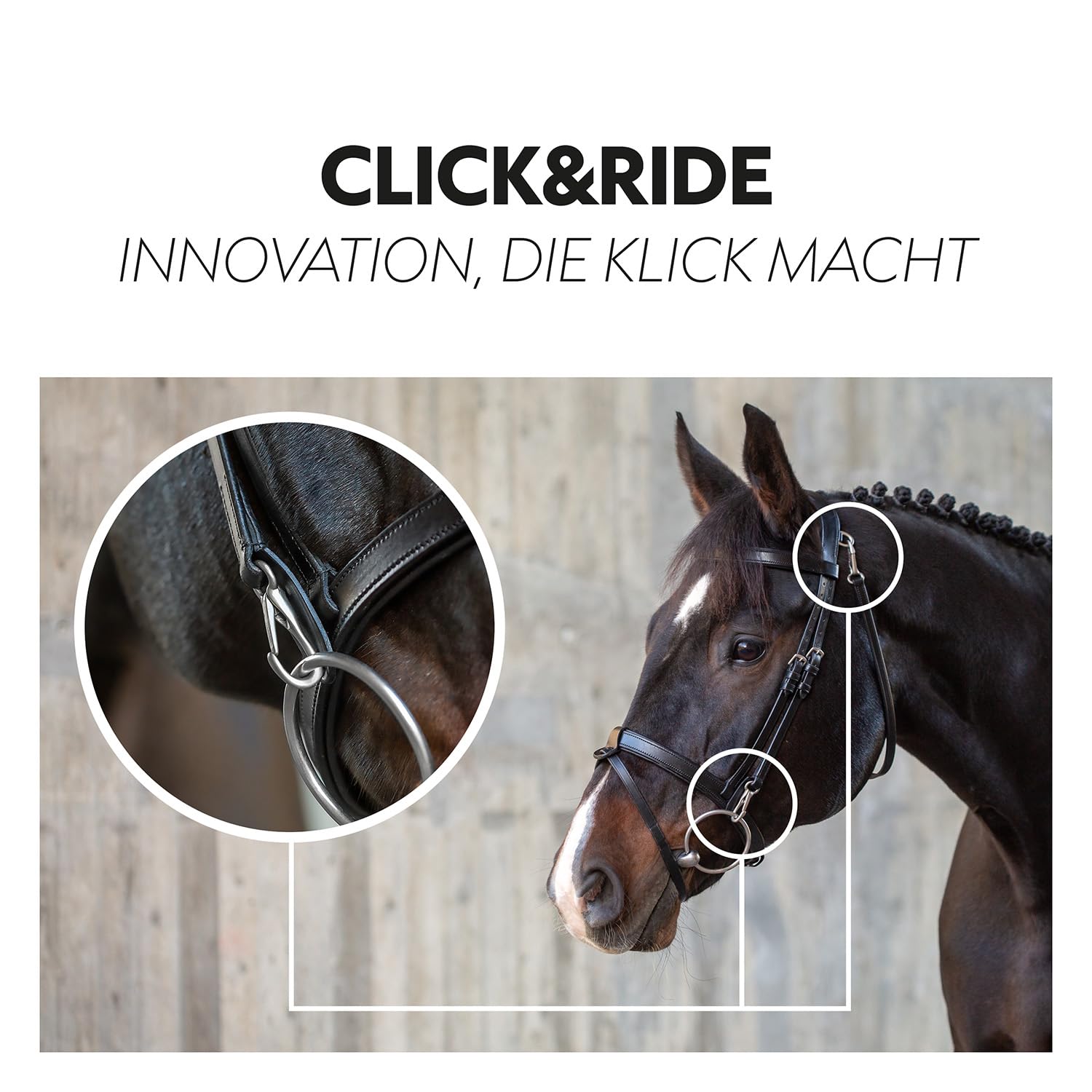 SUNRIDE Englisch kombinierte Trense für Pferde mit Zügeln weiches Echtleder extra Polsterung anatomisch verstellbar Click&Ride handgefertigt rostfrei schwarz Cob