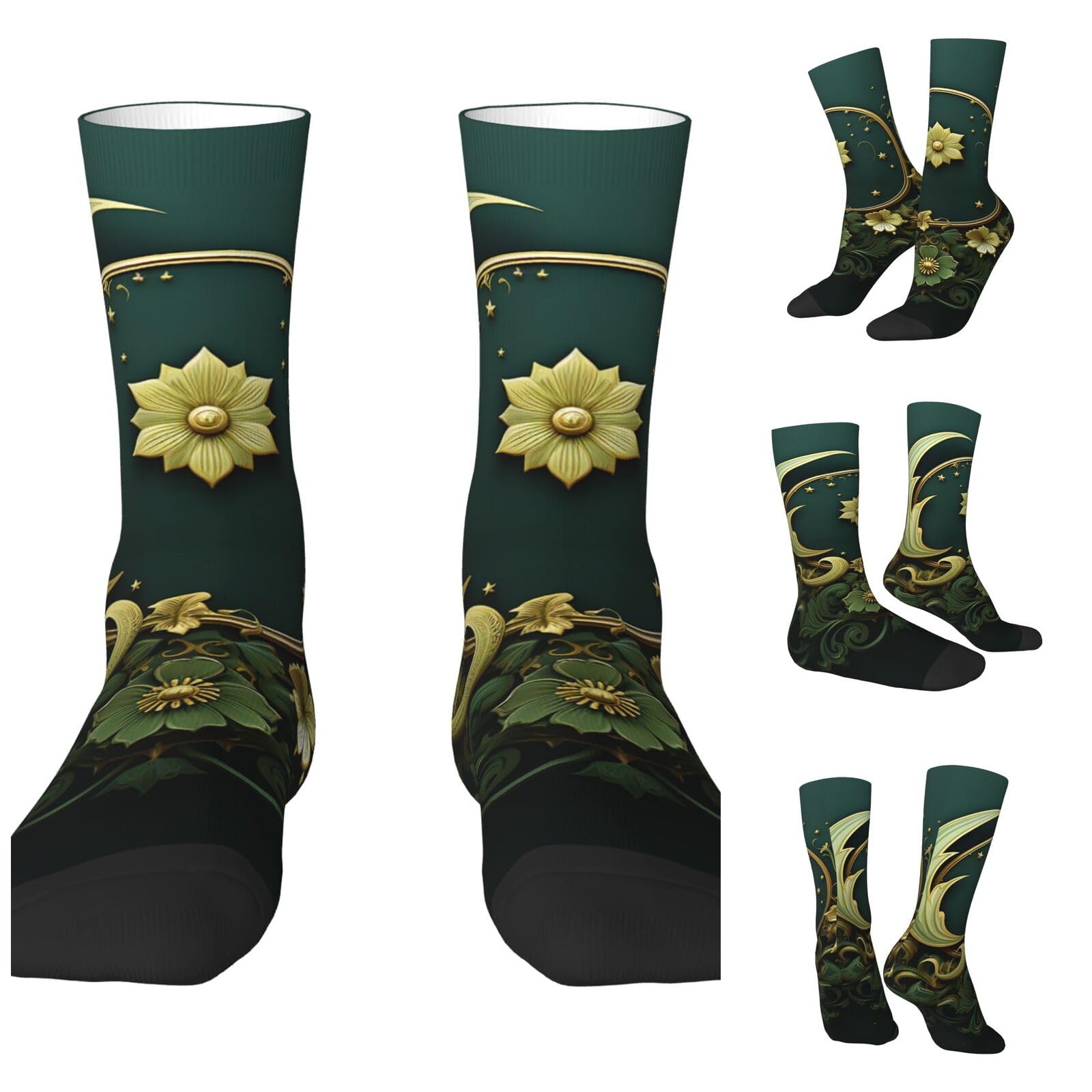 LZQPOEAS Ramadan on green wallpaper Athletic Socks Unisex Cushioned Crew Socks Hiking Running Calf Sock Soft Above Ankle Sock