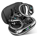 Wireless Earbuds Bluetooth Headphones 80Hrs Playback with LED Diaplay Wireless Charging Case Noise Cancelling Ear buds with Earhooks, IPX7 Waterproof Over Ear Earphones for Sports Running Workout Black