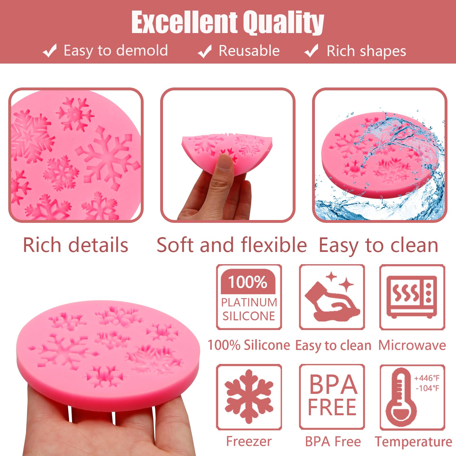 Molde de silicona para fondant de copo de nieve, molde de fondant de chocolate con copo de nieve de Navidad para decoración de pasteles, caramelos, cupcakes, decoración de pasteles, arcilla polimérica