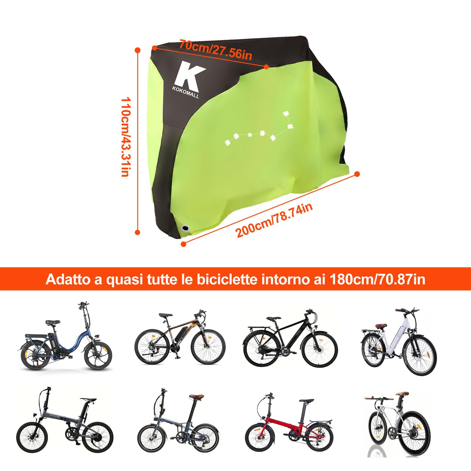 Telo Copribici da Esterno Impermeabile,Copertura Bicicletta Protettivo per Biciclette Antipolvere Vento Pioggia Protezione UV, Copertura per Mountain Bike ,200 x 110 x 70 cm