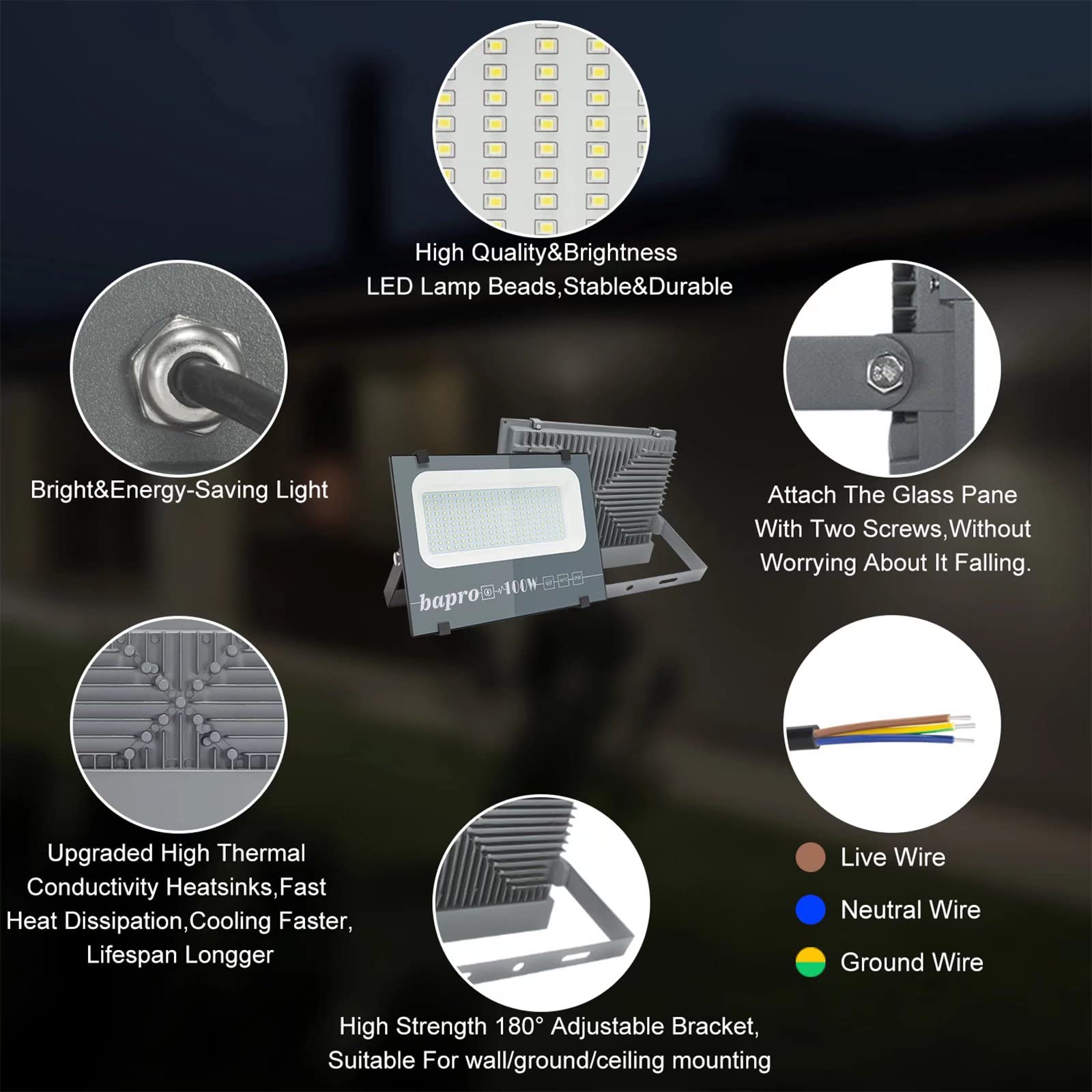 Lot de 4 Projecteur LED Exterieur 600W, Super Lumineux 60000LM Spot LED Extérieur 6000K Blanc Froid, IP66 Étanche Éclairage de Sécurité D'extérieur Idéal Pour Patio, Terrasse, Cour, Jardin, Garage