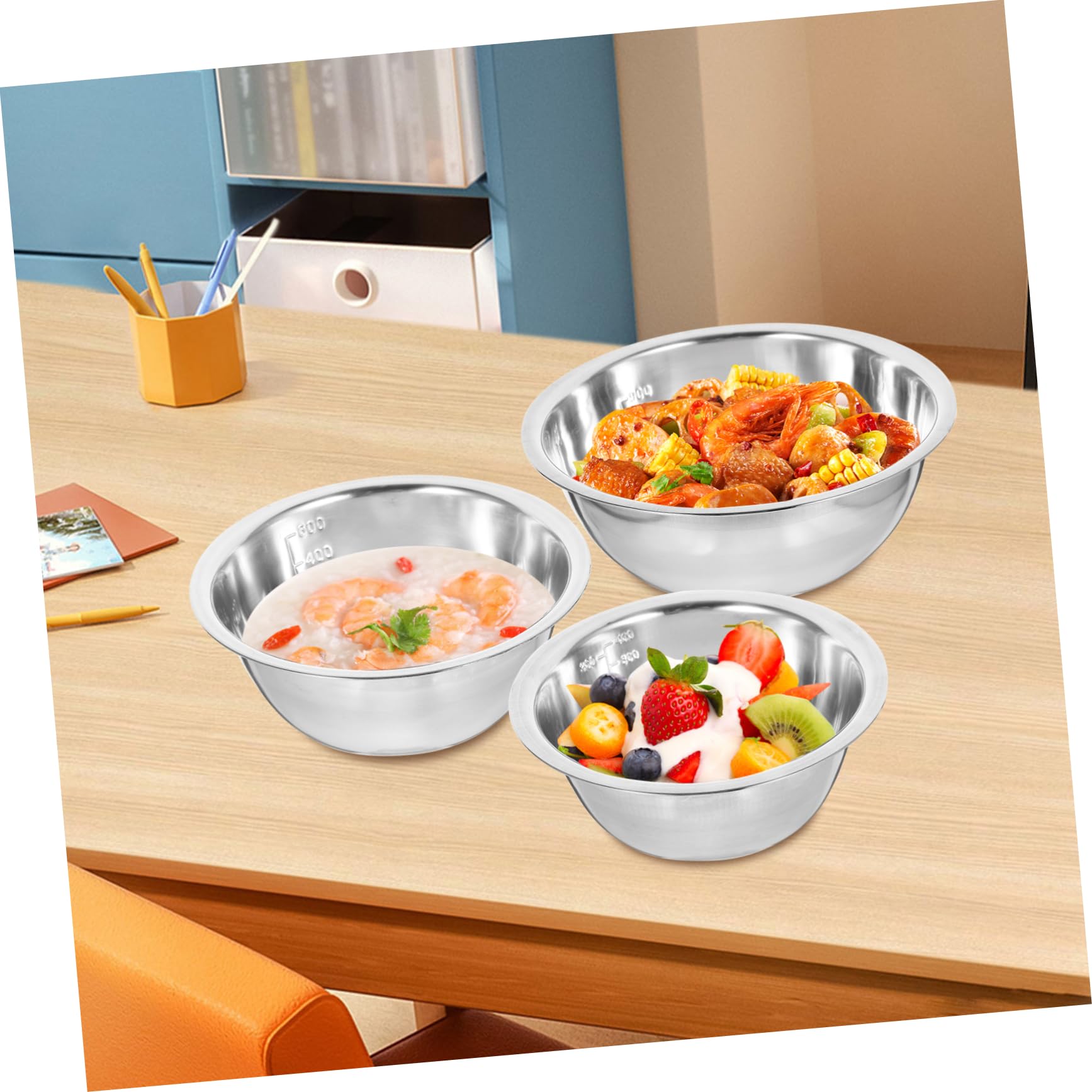 Amosfun Set 5 Ciotole in Acciaio Inossidabile per Cucina, Colore, Profonde e Facili da Pulire, per Mescolare Insalata e Salse