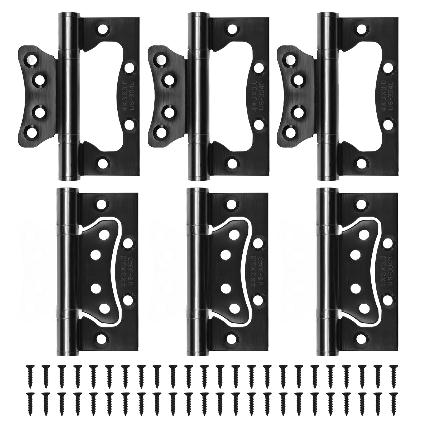 HBL' 6Pcs Door Hinges Surface Mounted Hinge 304 Stainless Steel Flush Mount 105MM x 76MM, Non Mortise Hinges for Heavy Door Black