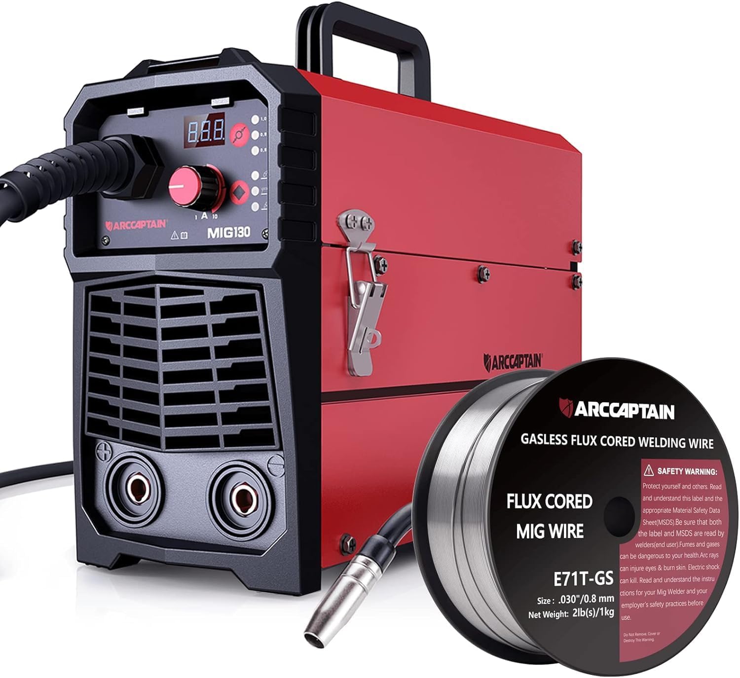 ARCCAPTAIN 130A MIG Welder & 030 Flux Core Welding Wire 2LB