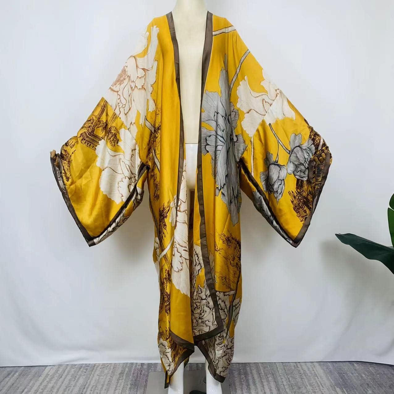Summer Silk feeling Women bikini Sweet Cardigan stitch Cocktail sexcy Boho African Holiday Maxi Batwing SleeveRobe kaftan - Image 2