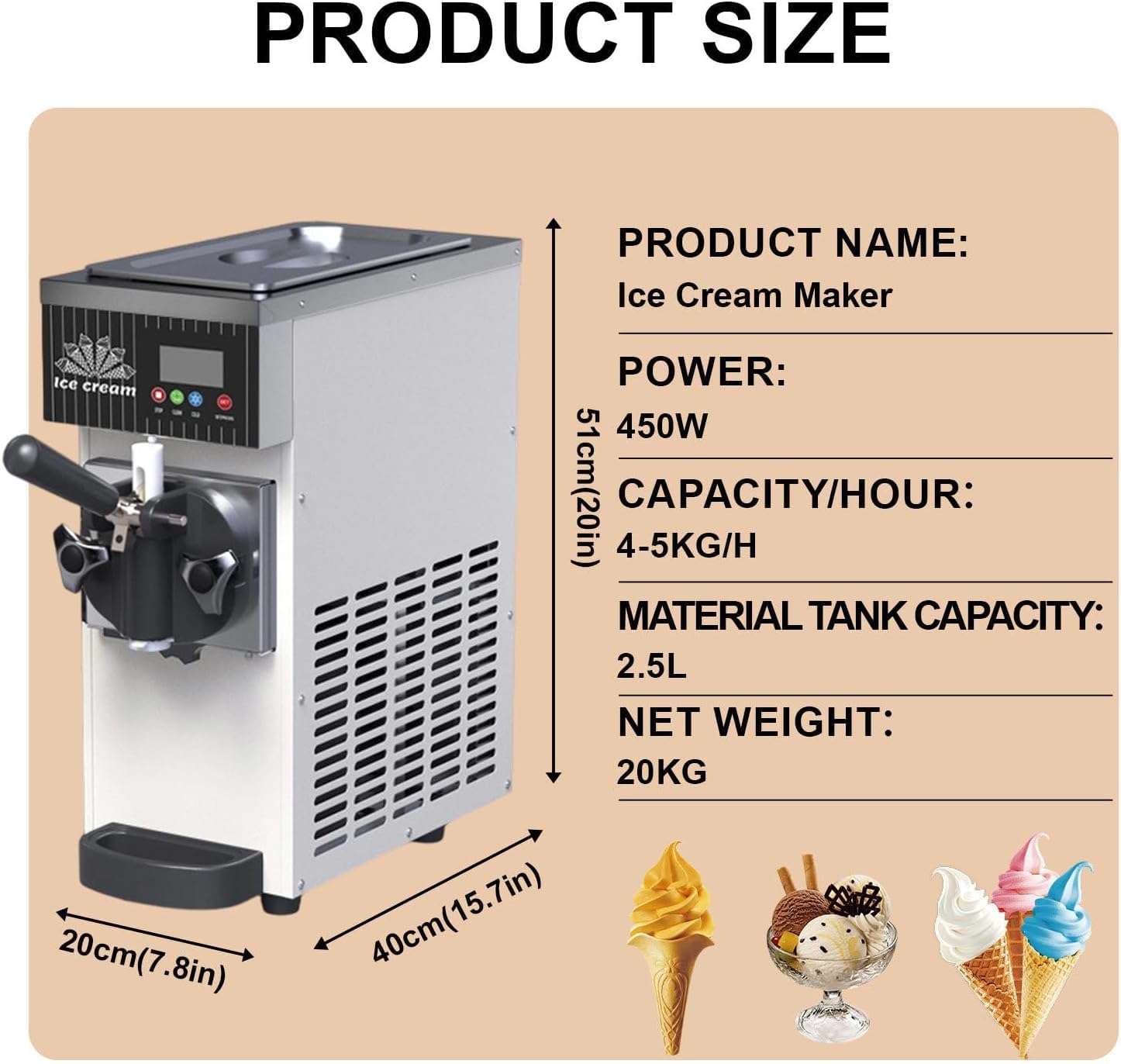 Macchina per Gelato Soft Serve Commerciale, Gelatiera da Banco con LCD e Pulizia Automatica, Produzione 4-5 L/H per Ristoranti, Pasticcerie e Casa - Compressore Potente & Veloce,ZB-BQL28 Milk White