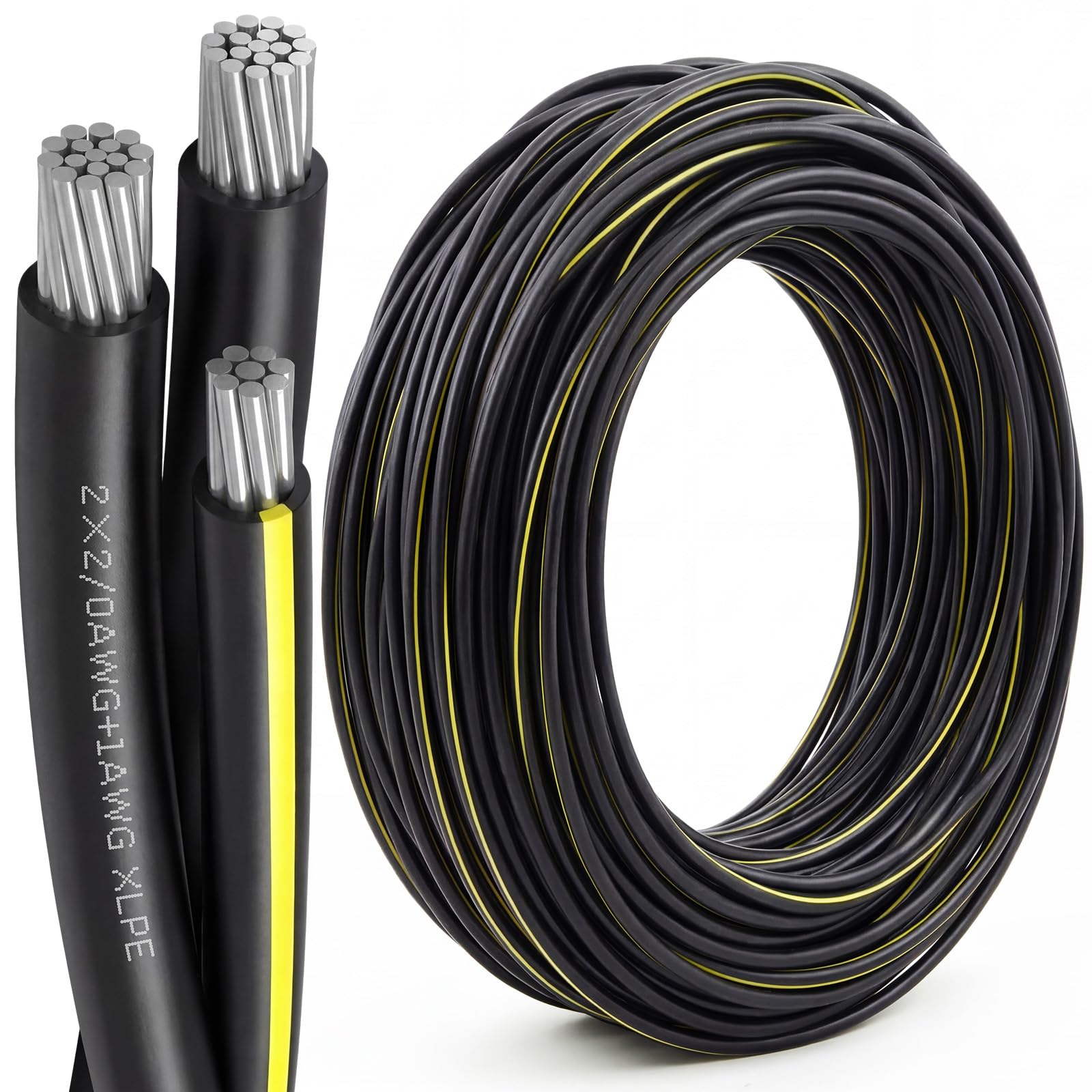 Photo 1 of BreezeHug 100 Ft 2/0 2/0 1 URD Aluminum Direct Burial Cable 600V, 245A Ampacity, 19-Strand, Service Cable, Direct Burial Wire for Mobile Homes Underground Electrical Service