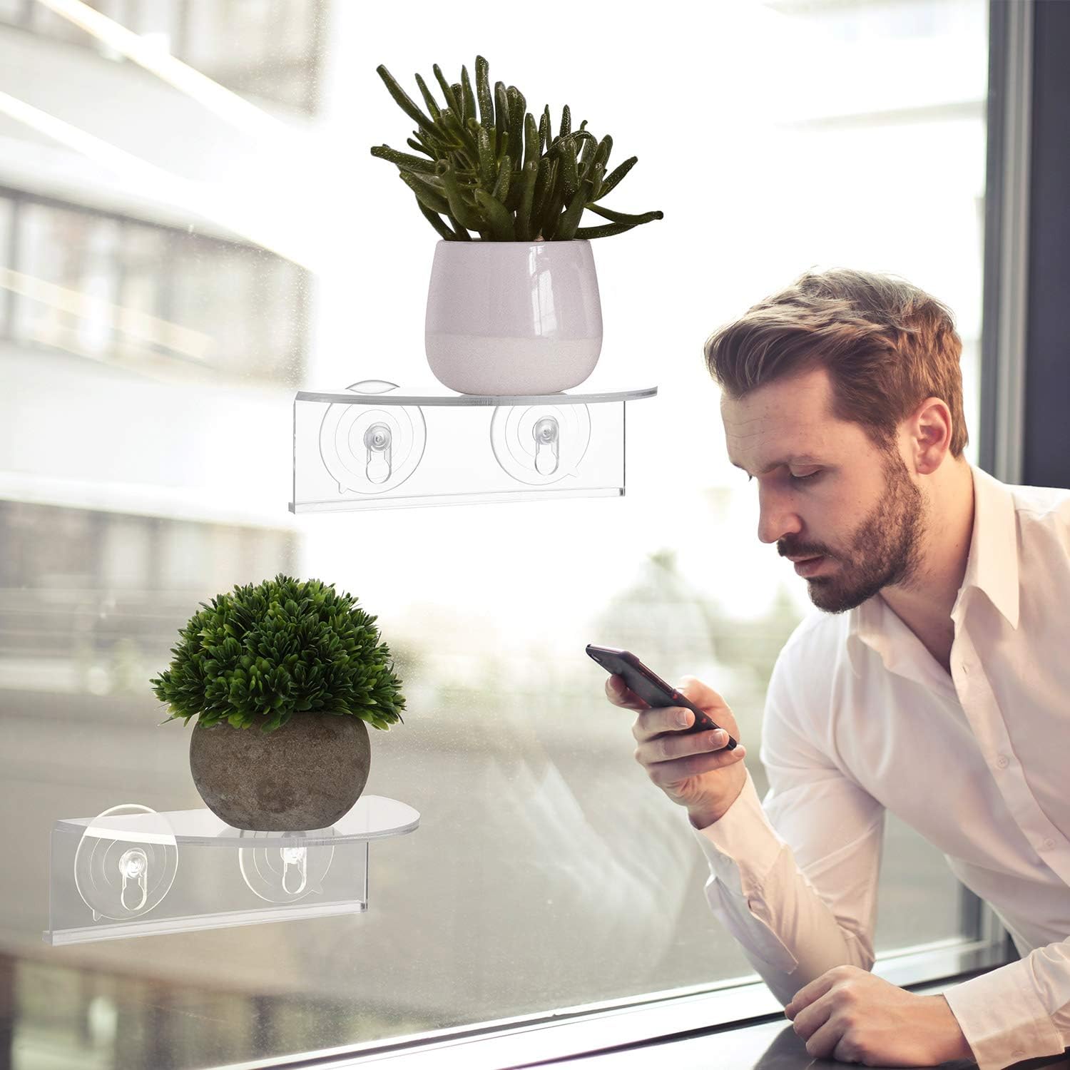 BBTO 2 Pieces Ledge Suction Cup Window Shelf Acrylic Plant Window Shelf Indoor Window Plant Shelf for Creating Indoor Plants Garden, Seed Starter, Figurines on Your Window