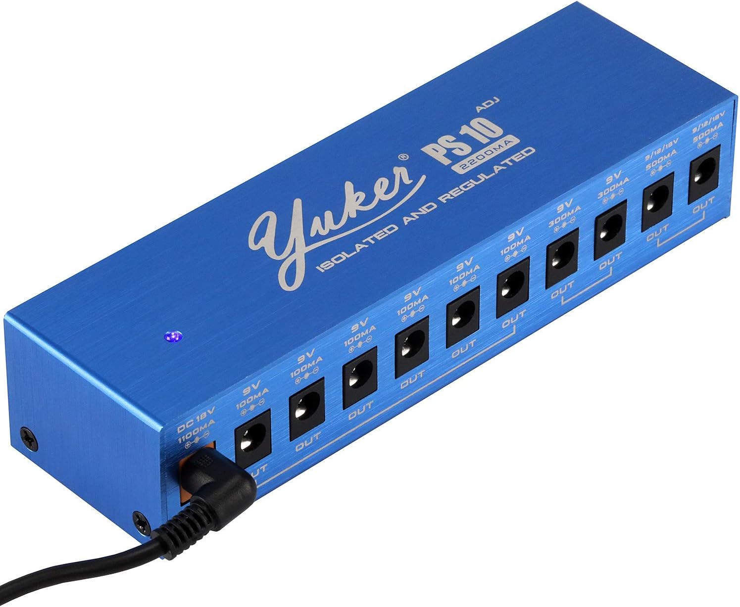 Yuker PS-10 Guitar Effect/Pedals Power Supply High Current 10 Isolated 9V DC Output, 2-Adjustable 9V-12V-18V for Strymon Pedals with Adapter and all Accessories