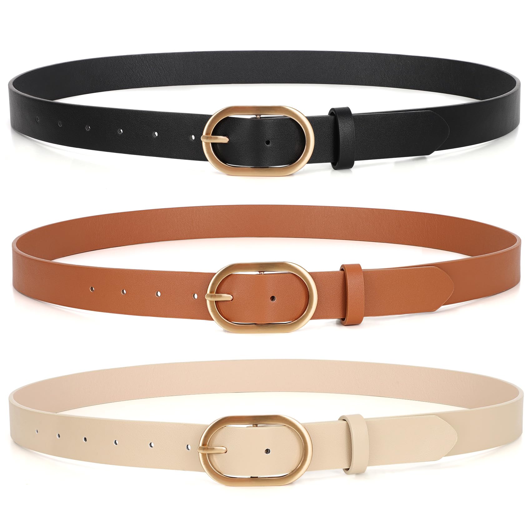 XZQTIVE 3 Pack Plus Size Women's Leather Belts for Jeans Pants Dress Fashion Gold Buckle Ladies Waist Belt