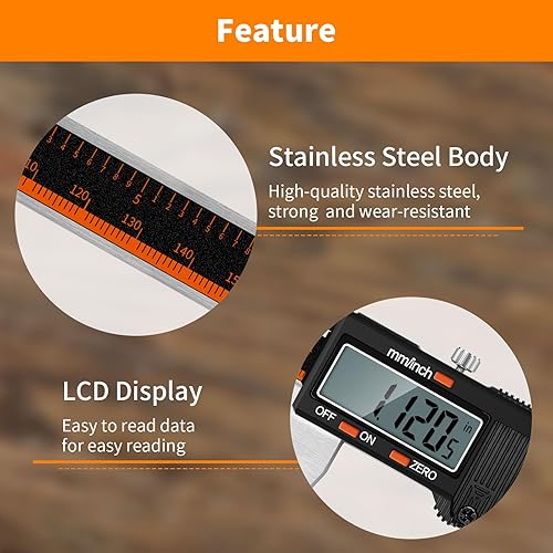 Miniatura 10 de HARDELL - Calibrador digital, herramienta de medición de calibre de acero inoxidable de 6 pulgadas con pantalla LCD grande, pinza de micrómetro