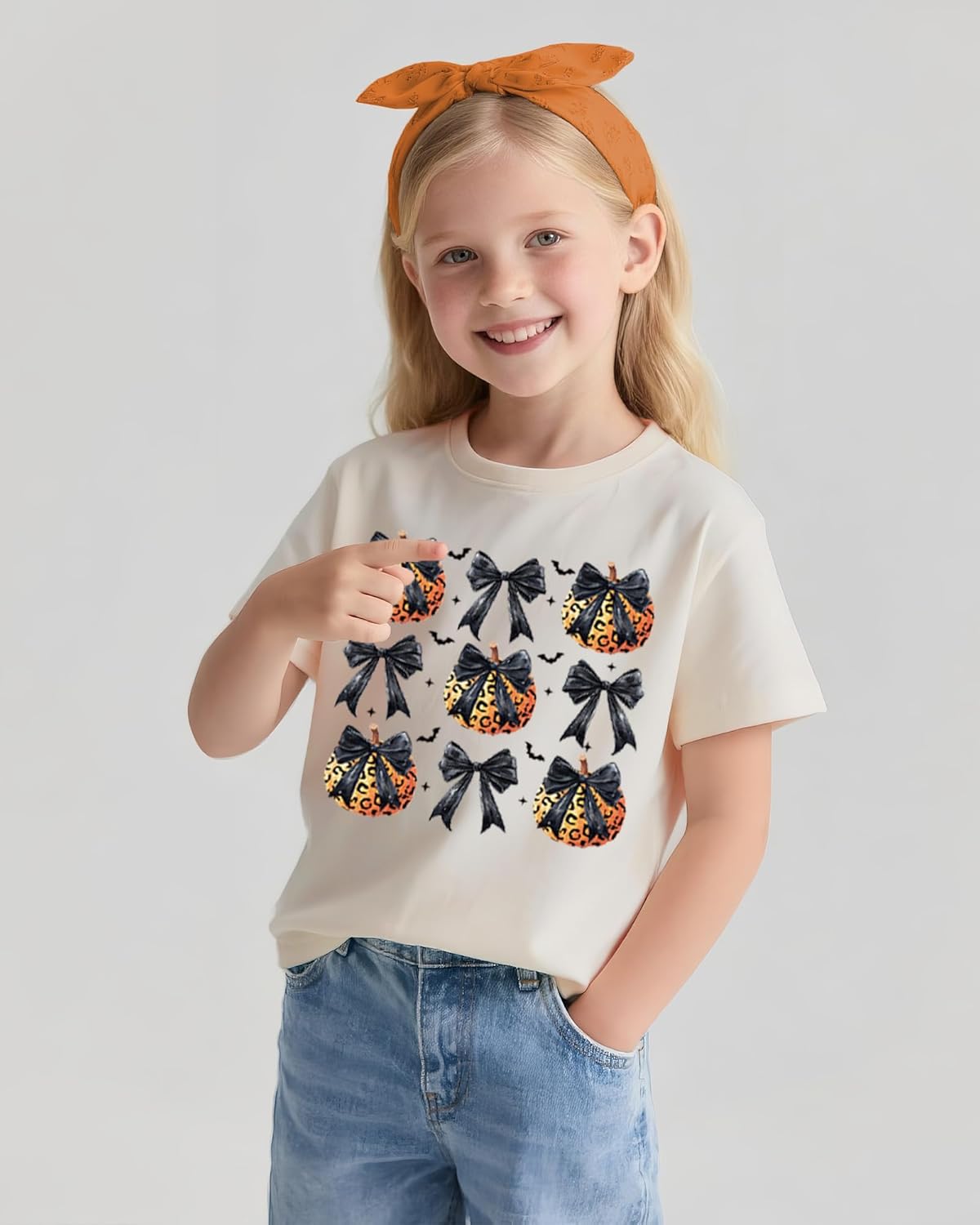 Girls Halloween Shirt Cute Pumpkins Ghost Cotton Short Sleeve Tees 2-12 Years - Image 4