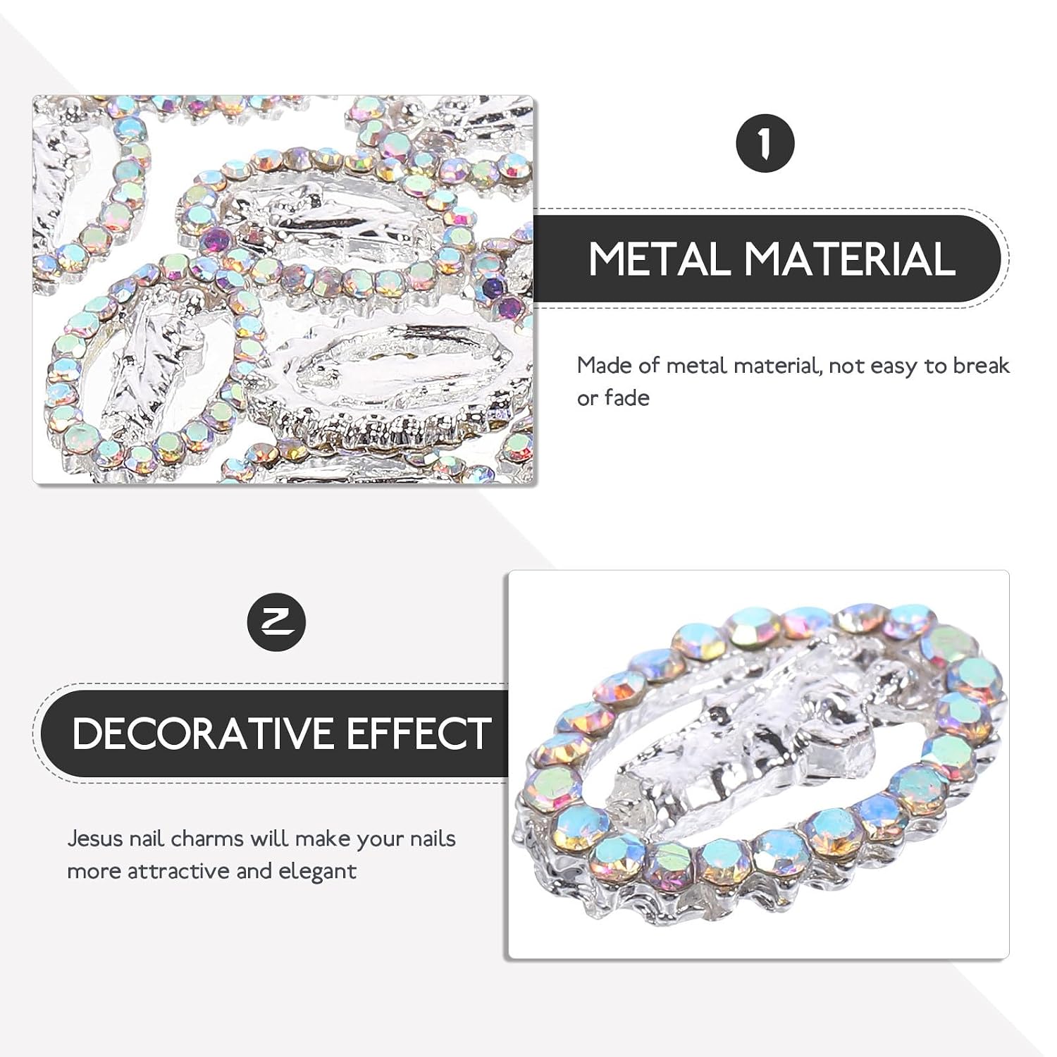 Jesus Nail Charms 12 Pcs Metal Decorative Studs for Women Manicure