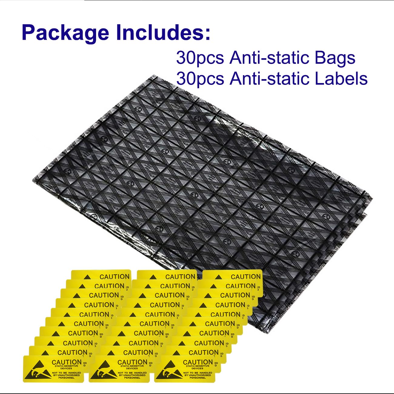 Bolsas antiestáticas ESD con etiquetas antiestáticas para disco duro, SSD, placa base, tarjeta de video, dispositivos electrónicos RAM, 30 unidades