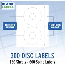 Blank Labels CD/DVD Labels, 150 Sheets - 300 Disc & 600 Spine Labels, White Matte, Inkjet & Laser Compatible, 5931 Template, Made in USA