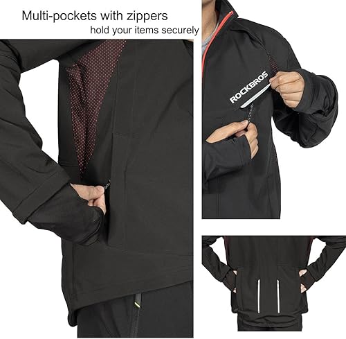 Miniatura 5 de ROCKBROS Chaquetas de ciclismo para hombre, chaquetas de ciclismo de invierno, chaqueta térmica a prueba de viento para hombres clima frío,