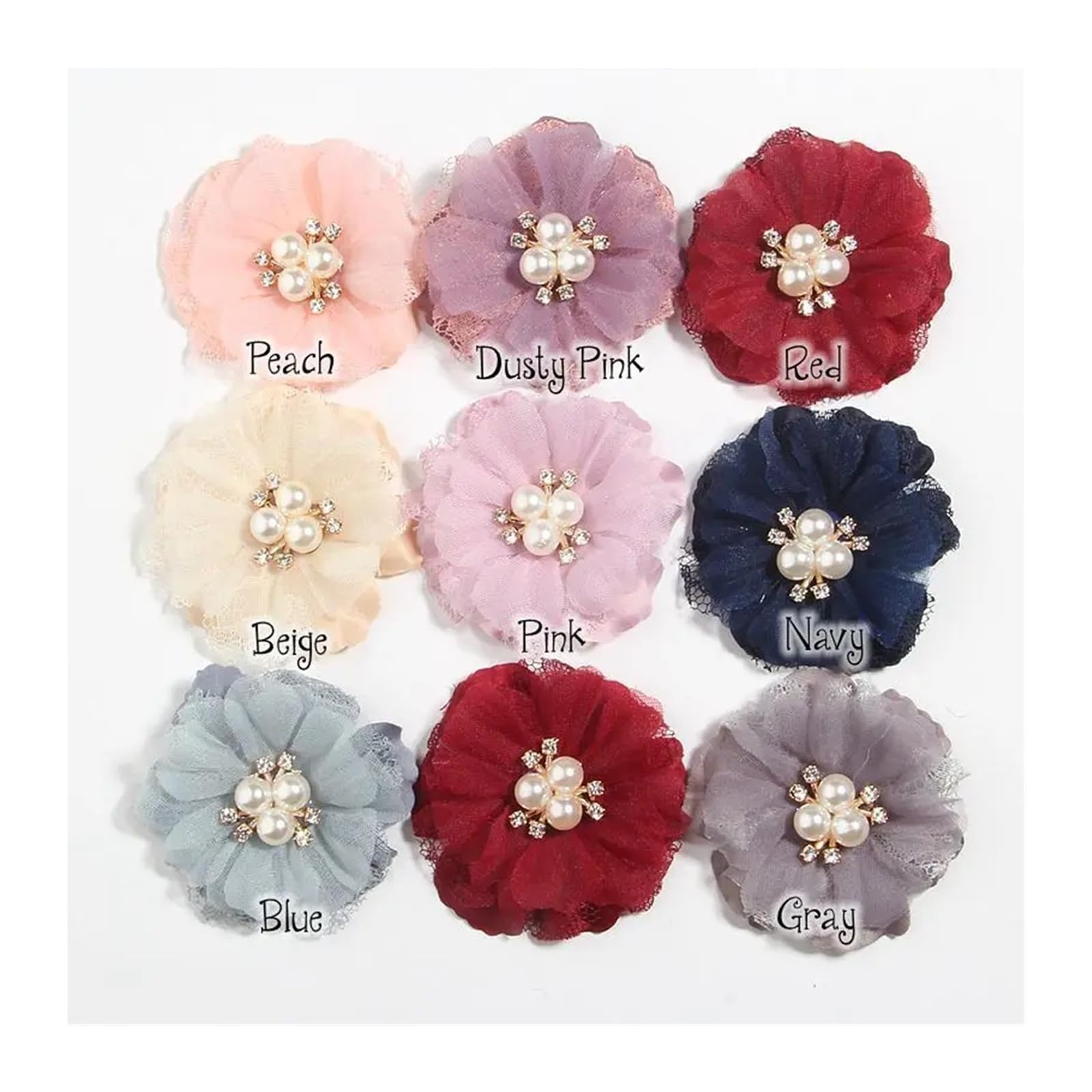 Fiori di Stoffa 6,5 cm perla rete garza chiffon artificiale fiore pizzo trim patch applique tessuto abito da sposa fiori fai te capelli(MULTI,200Pcs)