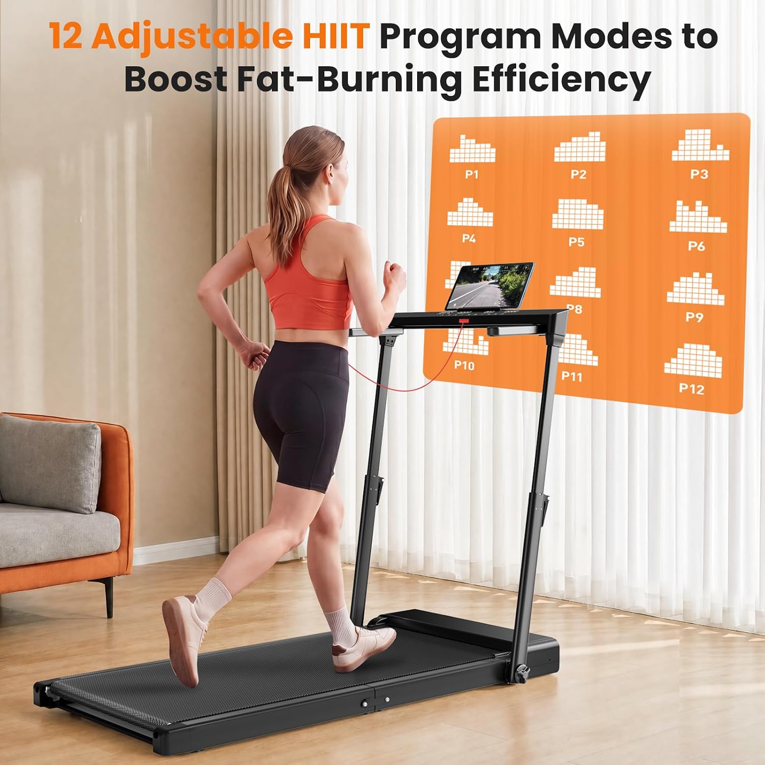 JAGJOG Walking Pad Treadmill with Height-Adjustable Handlebar, Foldable | 7.5 MPH, 300 lb, Quiet Power, Space-Saving, 12 Preset Programs, No Assembly