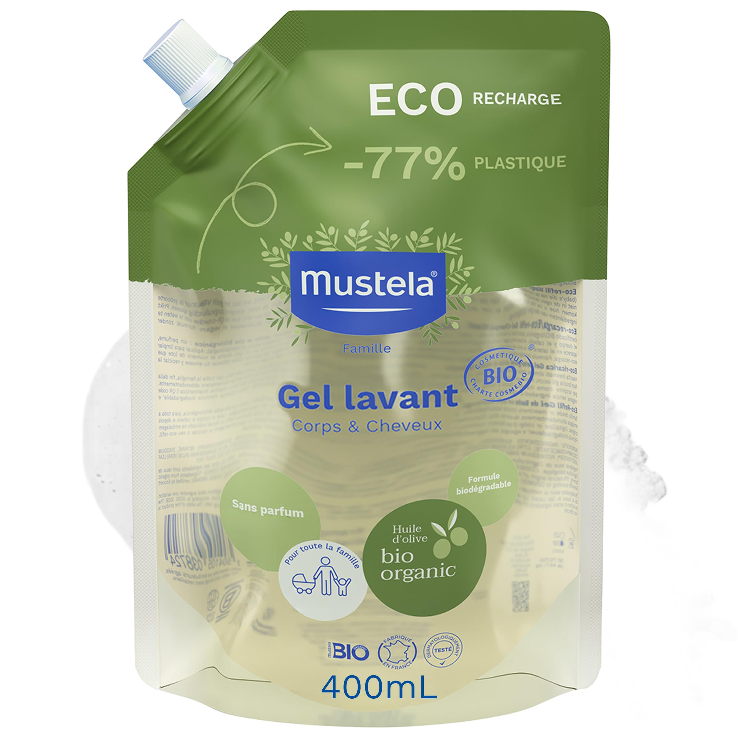 Mustela - Gel Lavant Bébé Eco-​Recharge Vegan - Nettoyage Doux pour Toute la Famille - Dès la Naissance - Huile d'Olive Bio, Glycérine, Aloe Vera - Hygiène bébé - 97% d'ingrédients d'origine naturelle