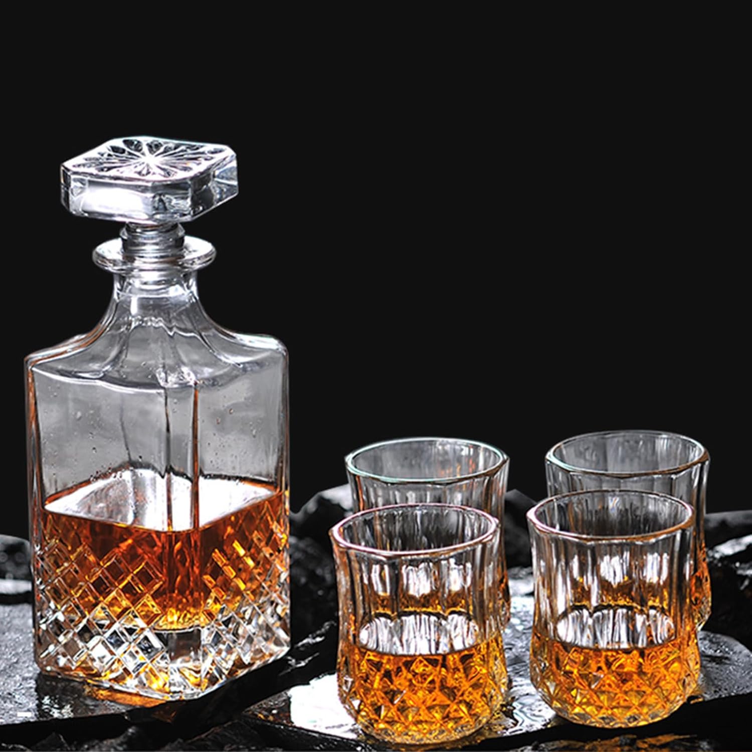 HiTauing 5 Piece Whiskey Decanter Set for Men and Women, Crystal