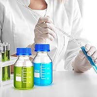 Vista 6 de Irenare Botellas de almacenamiento de medios de vidrio de borosilicato científico redondo graduado con tapa de rosca azul GL45 para agua