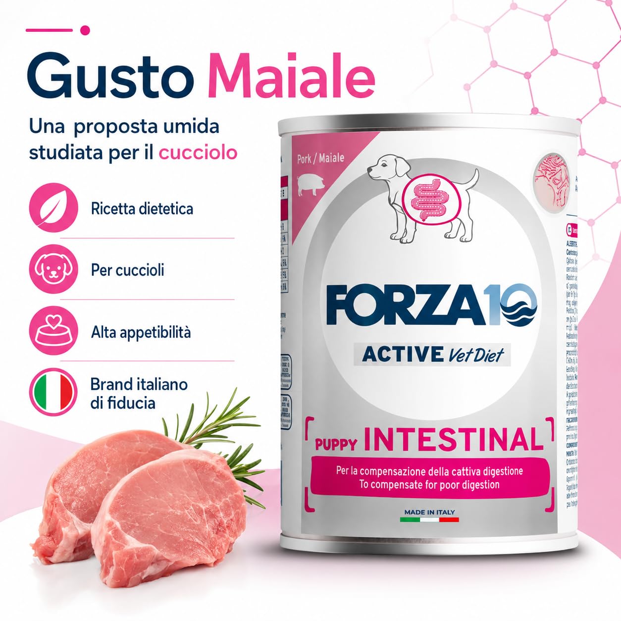 Intestinal Puppy Maiale – Forza10 Diet Cibo Umido per Cani Cuccioli di tutte le Taglie e Razze, Cattiva Digestione,12 Lattine x 400g, Alimento Completo.