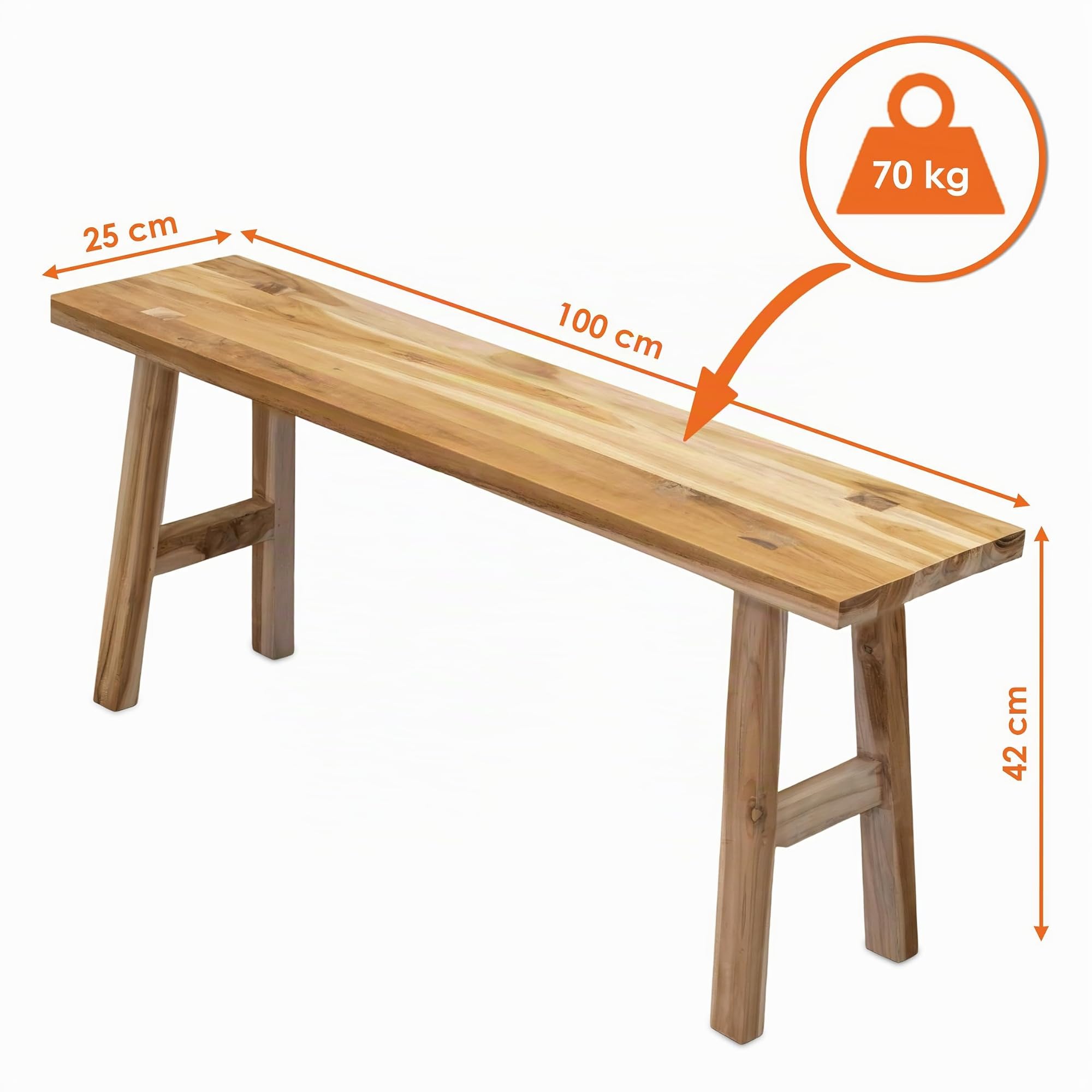 Spetebo Banco de madera de teca rectangular natural para flores, 100 x 42 cm | Madera maciza, rústico, taburete decorativo, soporte para plantas, podio de flores