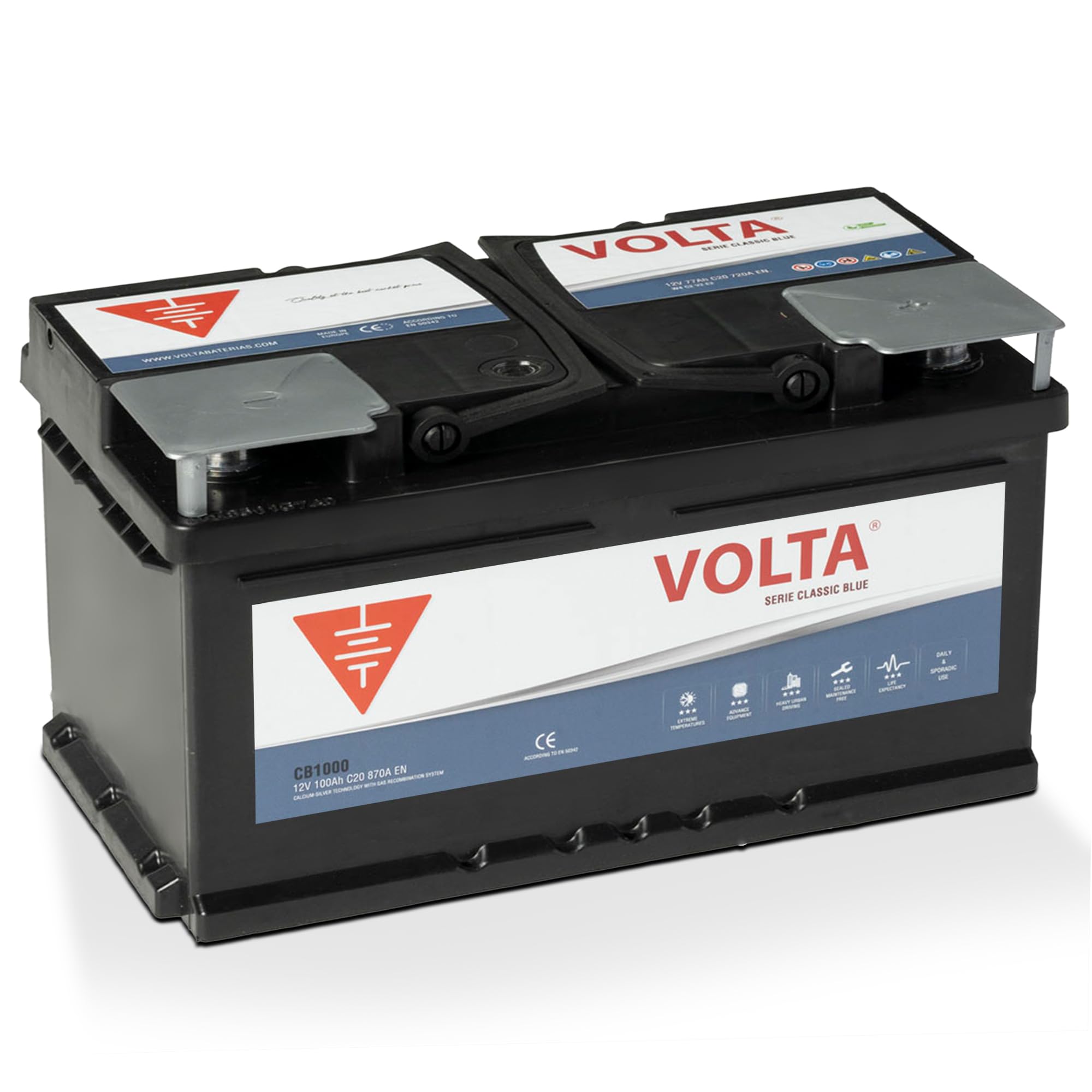 Bateria de Coche 100Ah 870A Volta CB1000D para Automóviles de turismo - Borne +Dcha - Medidas: 353 x 175 x 190 mm con 2 años de Garantía.