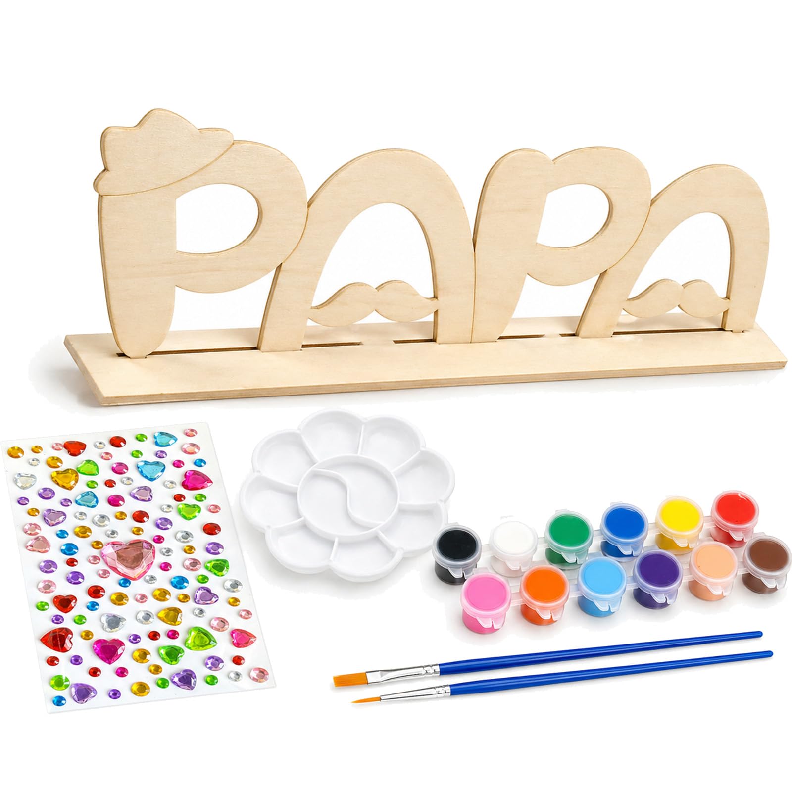 Kit Peinture Sur Bois Enfant : Figurine Papa 30 Cm à Décorer Avec Diamants Et Peintures – Cadeau DIY Personnalisé Pour La Fête Des Pères, Activité Manuelle Facile Et Sûre