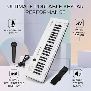 37 Key Electronic Keyboard for Beginners and Kids Portable Digital Piano Mini Keytar Organ with Built-in Speakers Learning Music Instrument White BF-3755