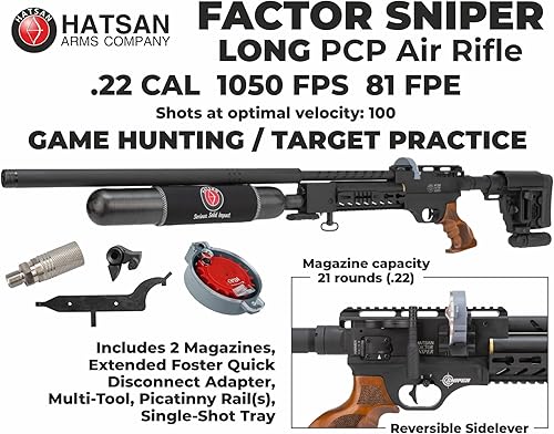 Miniatura 3 de Hatsan Factor Sniper Long PCP - Rifle de aire con palanca lateral con paquete Wearable4U incluido