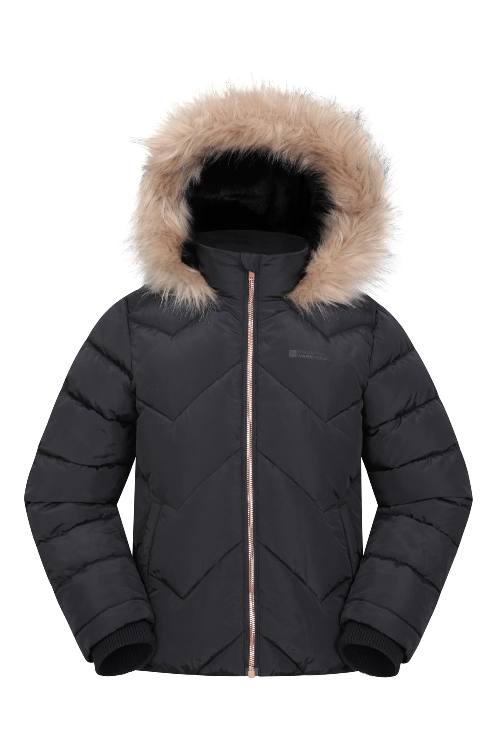Mountain Warehouse Galaxy Kids Short Padded Jacket - Water-resistant Coat with Fleece Lined Pocket, Boys & Girls - Autumn Winter Outdoors, Travelling & Hiking Black 5-6y