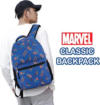 Marvel Comics Allover School Backpack - Avengers, Spiderman, Captain America, Iron Man, Hulk - Bookbag for Boys & Girls
