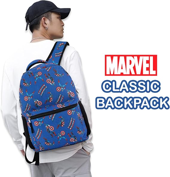 Marvel Comics Allover School Backpack - Avengers, Spiderman, Captain America, Iron Man, Hulk - Bookbag for Boys & Girls