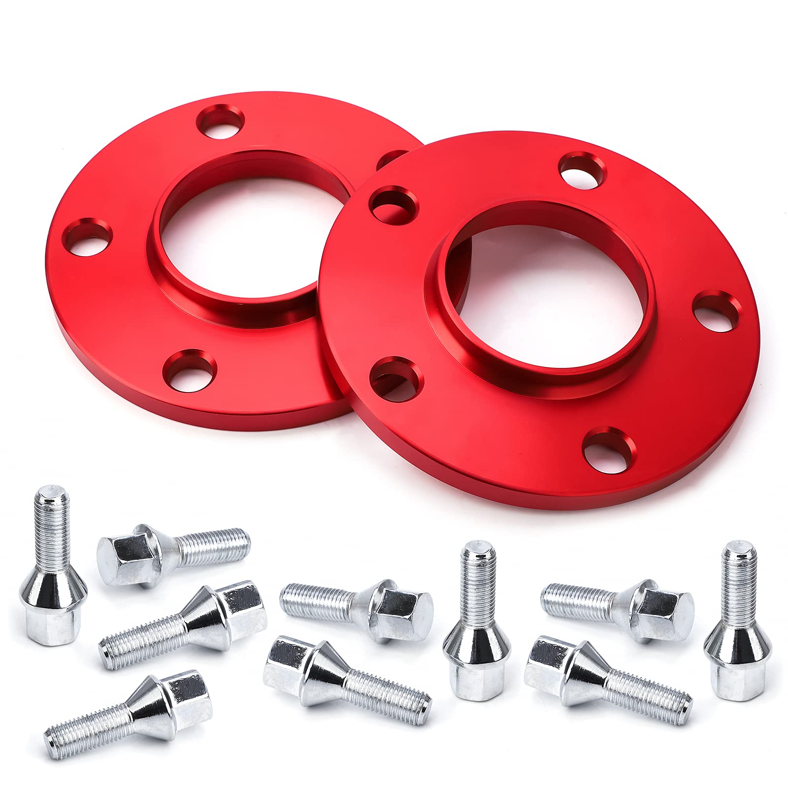 Pindex Distanziali per ruote 5x120 10mm per BMW, 2x allargamenti scartamento 10mm per E36 E46 E90 E91 E60, circonferenza fori 5x120, centratura 72,6mm, Rosso
