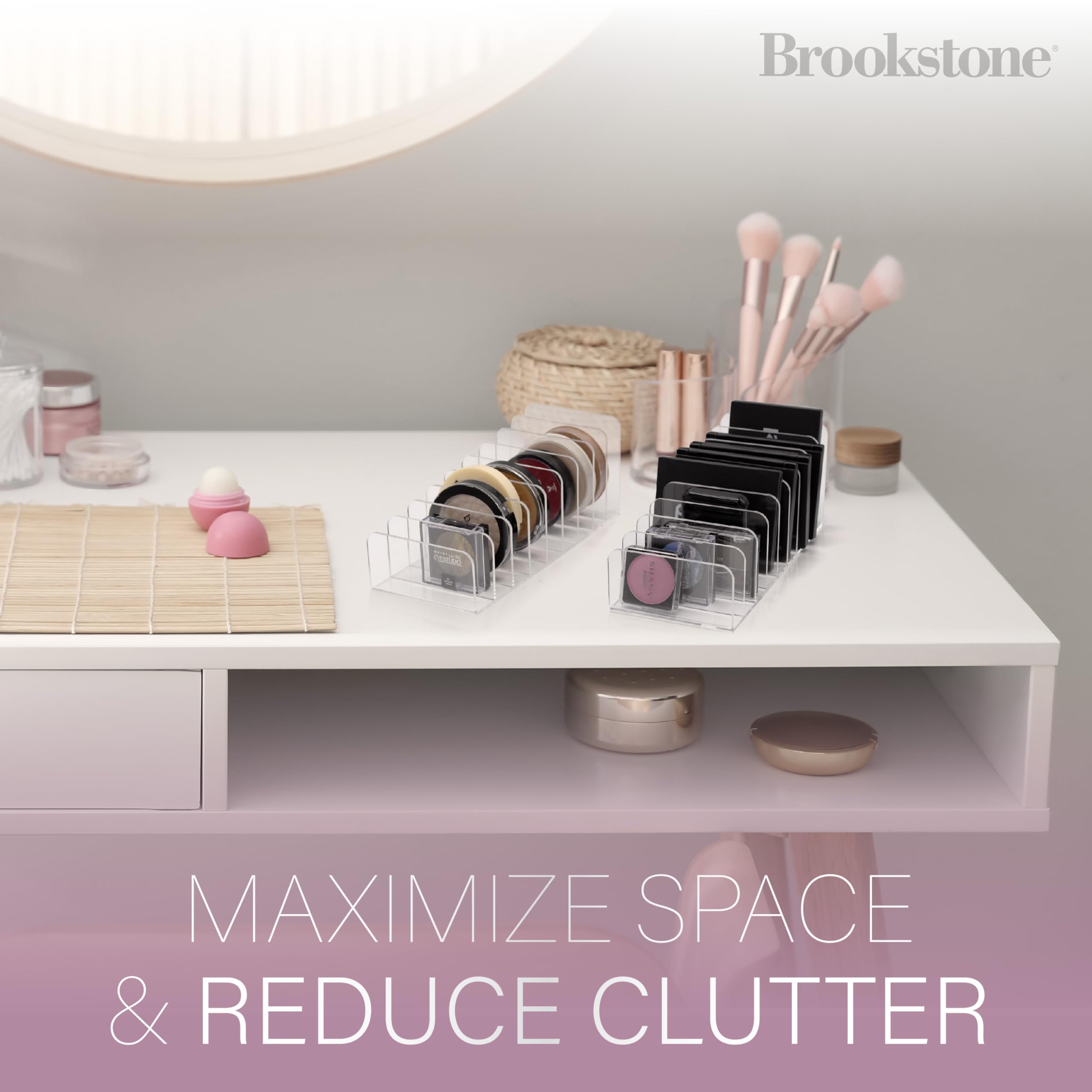 Brookstone, 2 Pack Pallet Holder Makeup Organizer for Vanity, Fits up to 9 Accessories on Each Organizer, Versatile Storage Solution, Cosmetic Display Case for Palette