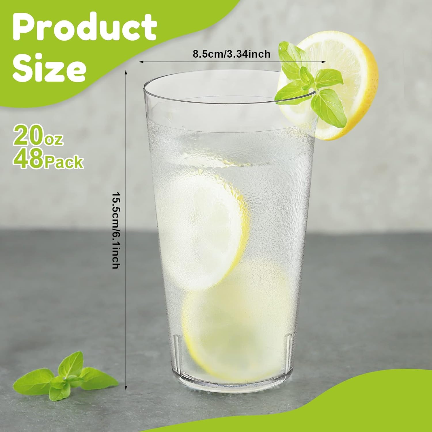 Mumufy 48 Pieces Stackable Plastic Tumblers Restaurant Drinking Glasses, 20 oz Frosted Reusable Plastic Lightweight Restaurant Tea Cups Beverage Tumblers, Clear