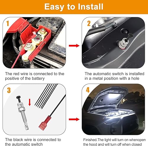 Miniatura 5 de Linkstyle Kit de luz LED para debajo del capó, tira de inspección de trabajo de capó de automóvil de 12 V con encendidoapagado automático, barra de
