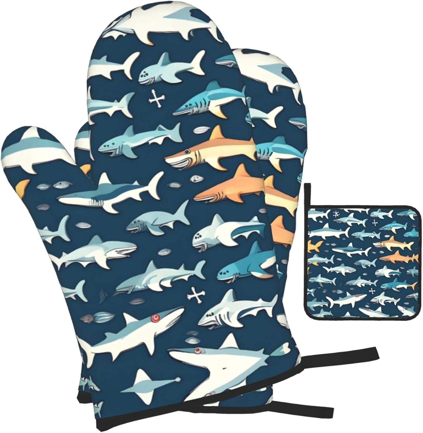 Sharks Nautical Print Heat Resistant Microwave Gloves, Used for Baking, Cooking, and Fashion Kitchen Essentials