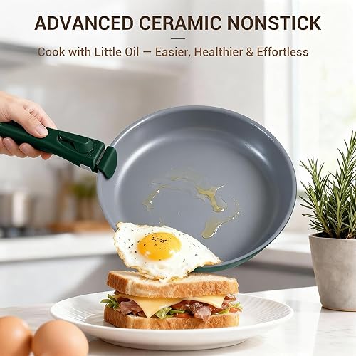 Miniatura 3 de Ammeloo Juego de utensilios de cocina de cerámica antiadherentes, juego de ollas y sartenes de inducción de cocina saludable con asas desmontables,