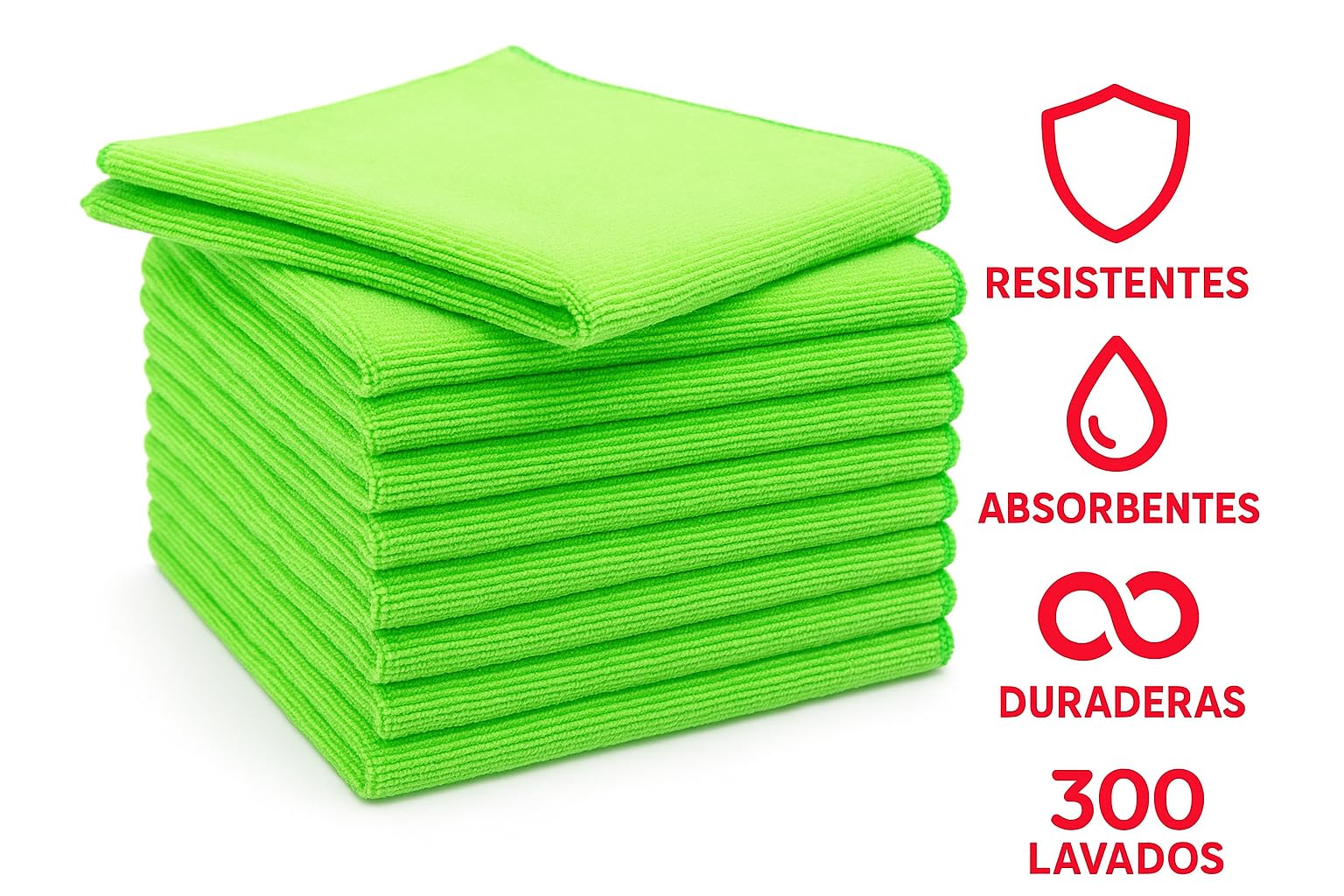 Sanjoma Paño de Microfibra Multiusos, 40x38 cm, Verde, 320 g/m² | No desprenden Pelusas ni Dejan Huellas | Ideales para secar cristalerías y vajillas delicadas | Resisten 300 Lavados (150)