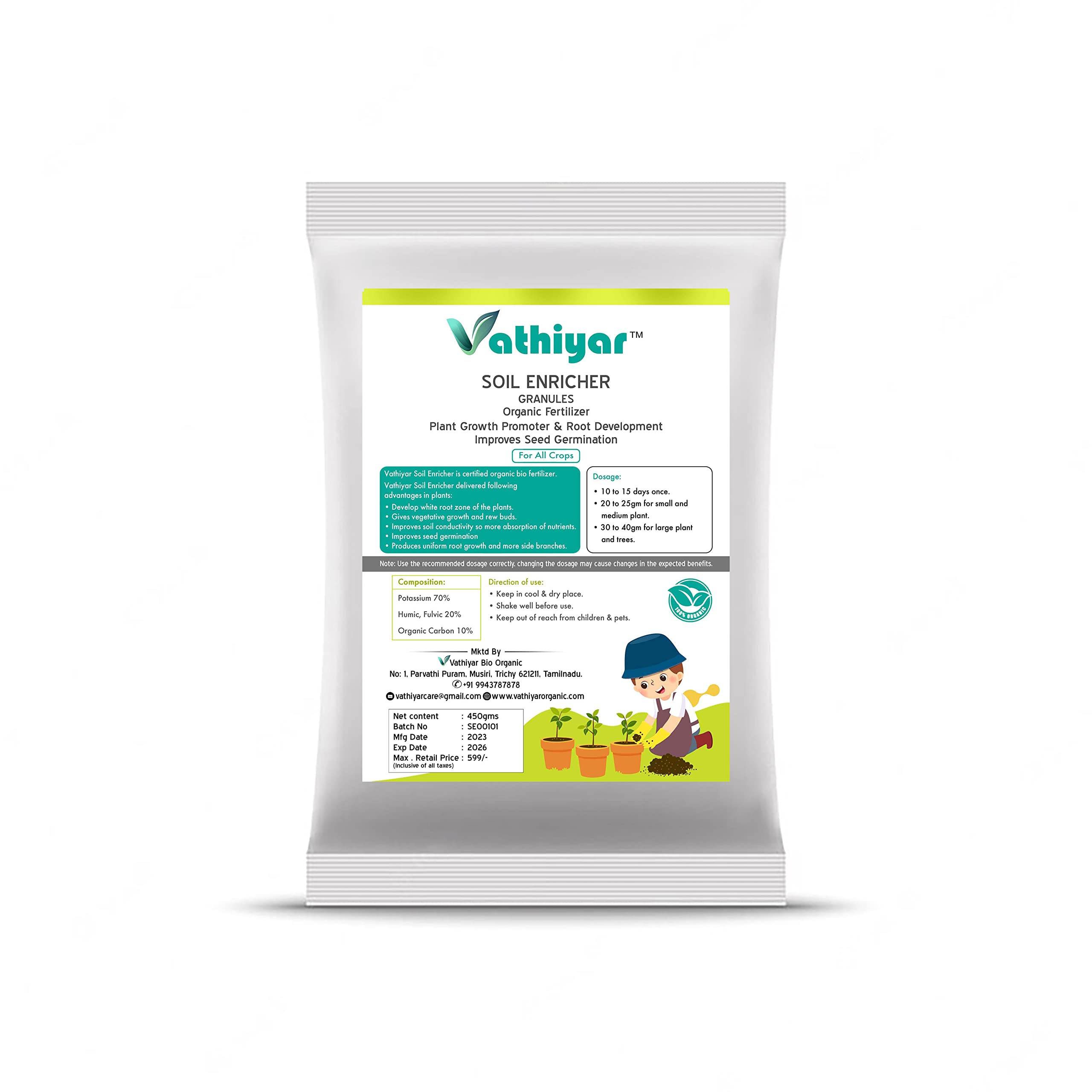 Soil Enricher – Biotechnology Based Organic Fertilizer for All Indoor & Outdoor Plants – Promote Plant Growth and Develop New Roots – 100% Water Soluble (450 Gram)-image-30