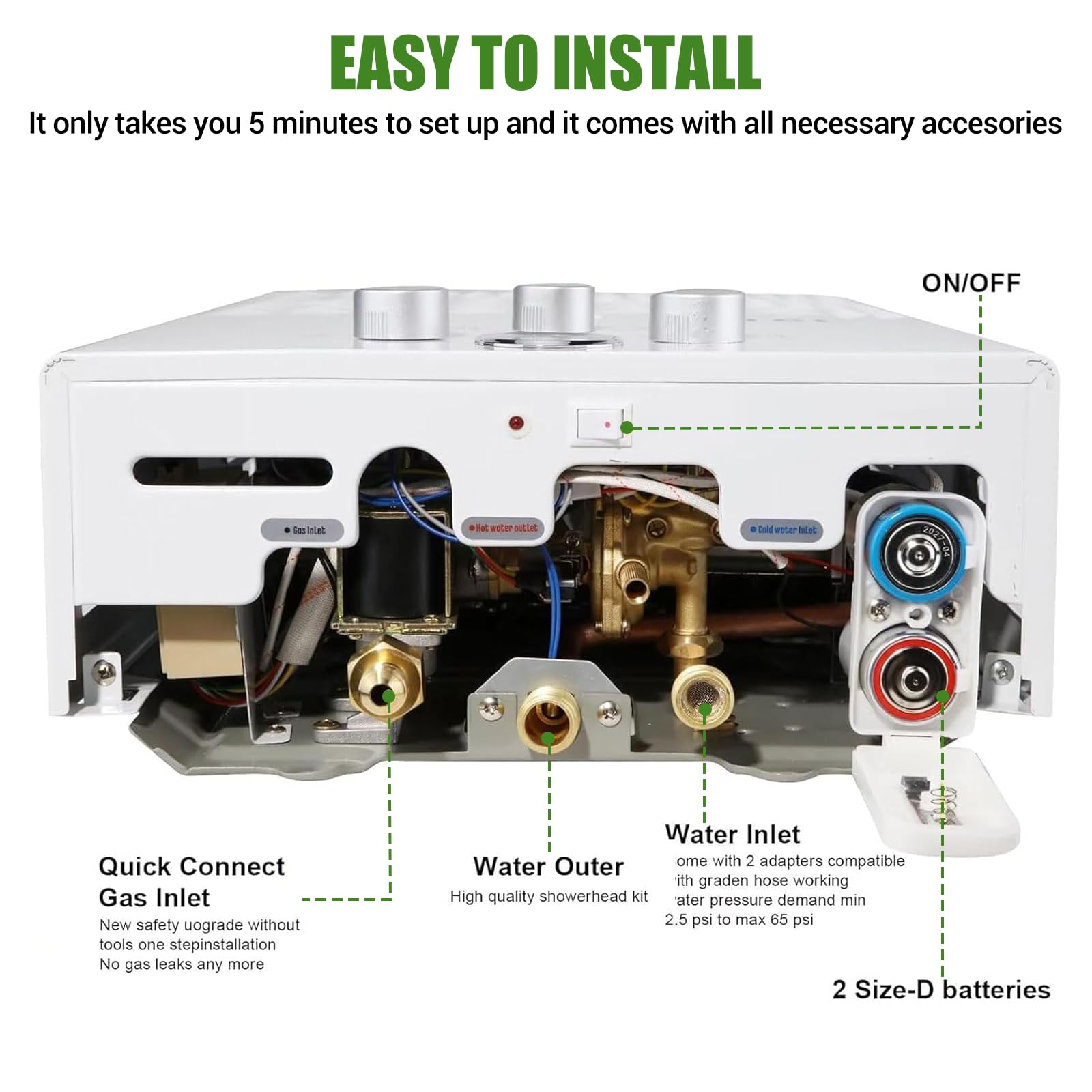 Scaldabagno a Gas 18L, All'aperto Portatile Scaldabagno Istantaneo a Propano Con Display Digitale Multi-Protezione Parete senza Serbatoio Scaldacqua Istantaneo Automatico