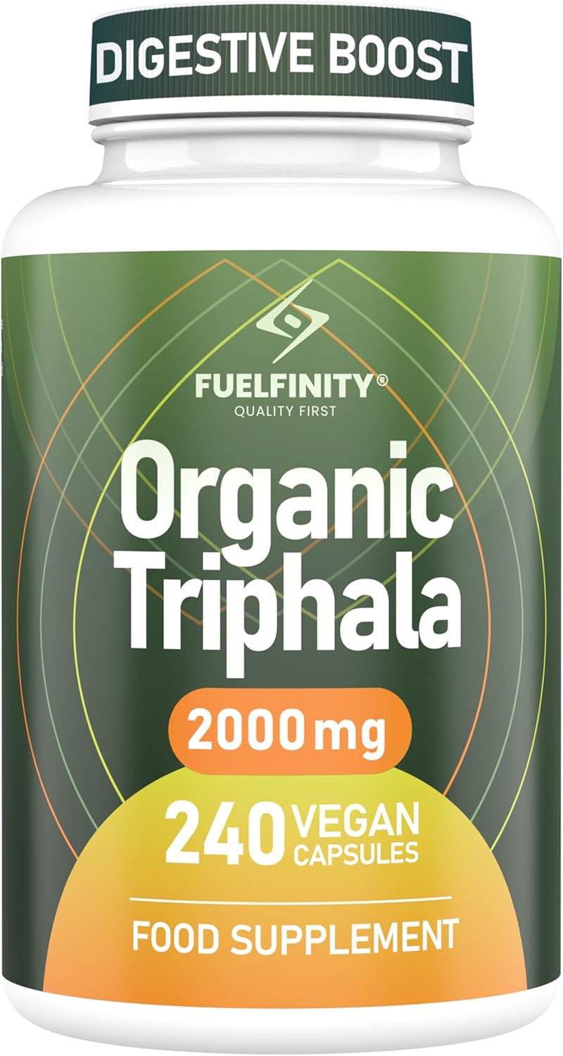 Triphala Powder Organic Capsules – 2000 mg – 240 Capsules – Pure Whole Fruit Triphala Organic Capsule – Natural Constipation Relief & Digestion Support – FuelFinity® – Clean Ayurvedic Detox Vegan