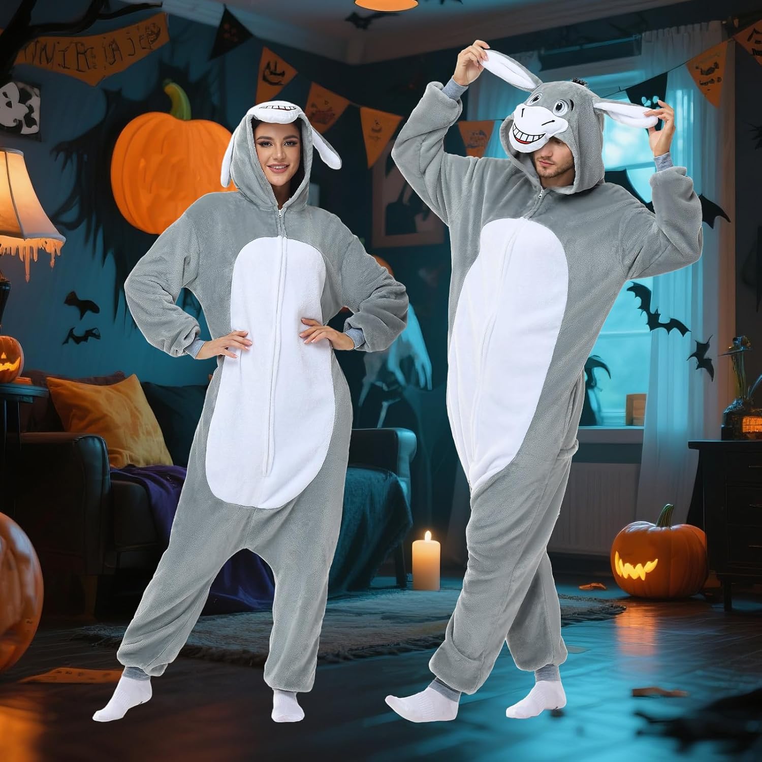 Donkey Onesie Costume Unisex Adult - Grey Hooded Animal Outfit for Halloween, Cosplay, Costume Party - Image 5