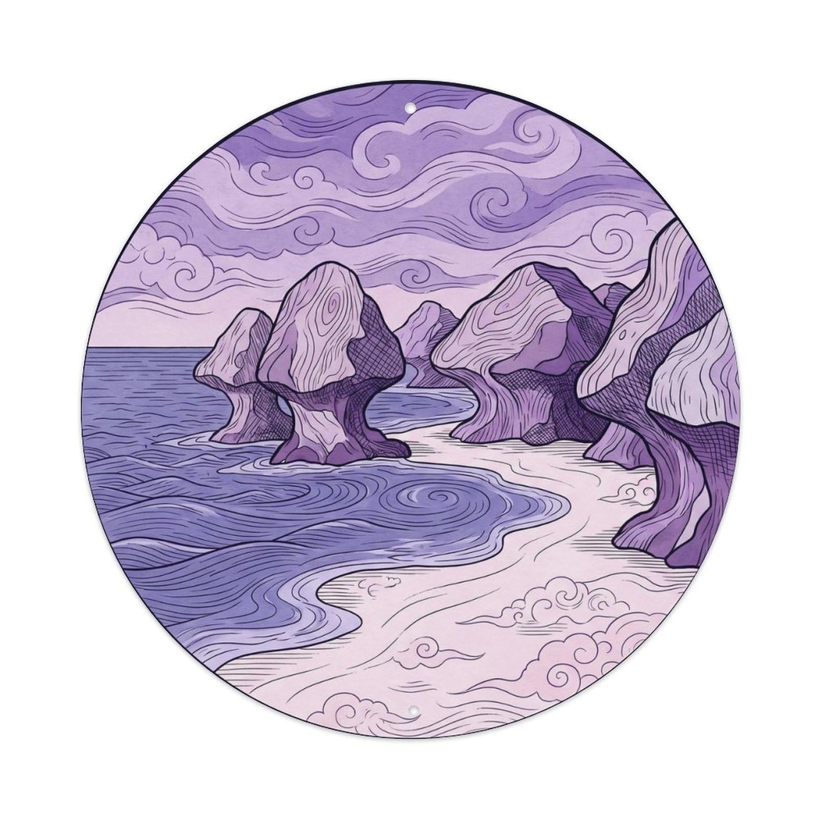 Olyhtr 8X8inch Classic Style Hidden Palau Rock Islands Beach Lavender Woodblock Metal Tin Sign