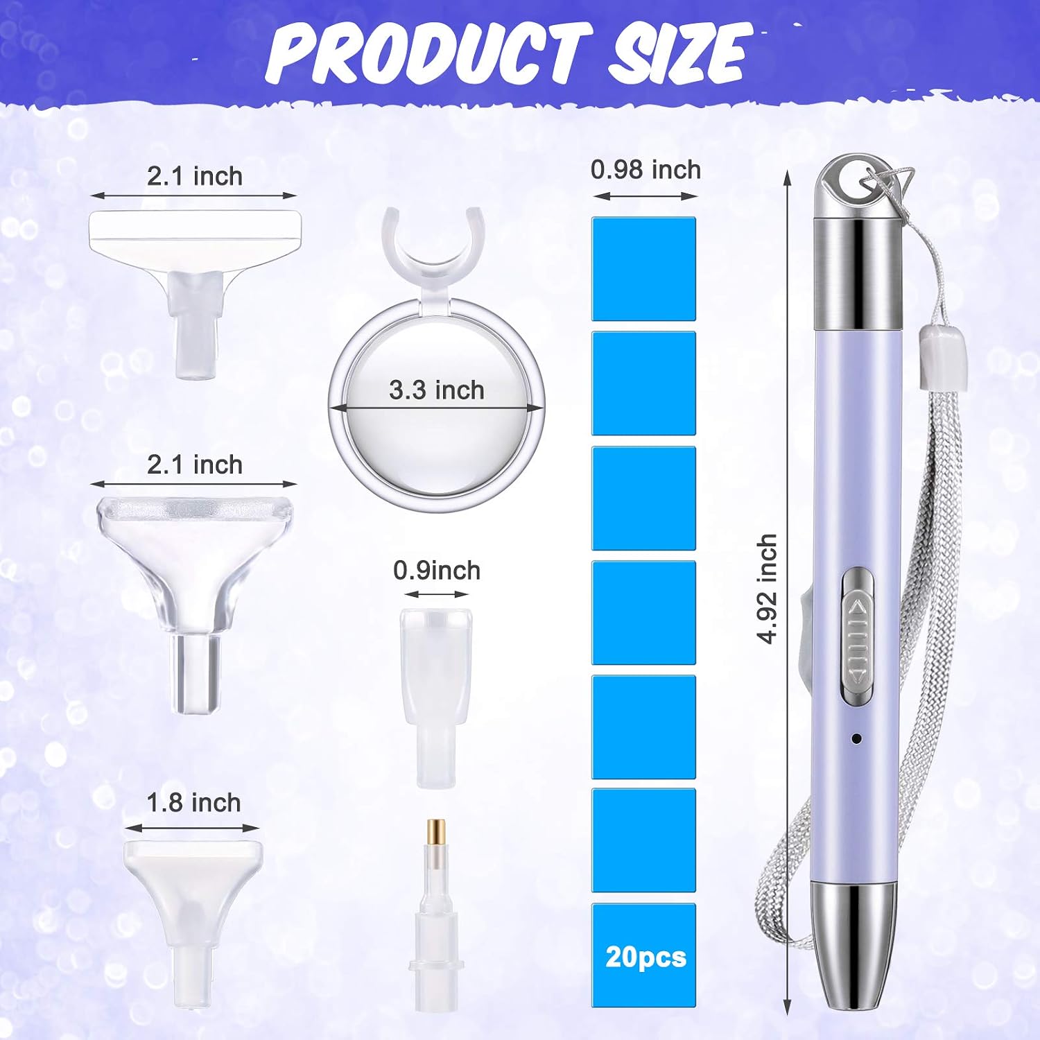 27 Pieces Diamond Painting Drill Pen Set, 2 Light Modes Diamond Painting LED Drill Pen with Light with 6 Replacement Pen Head and 20 Pieces Painting Glue Clay for Nail Art DIY Painting Craft (Purple)