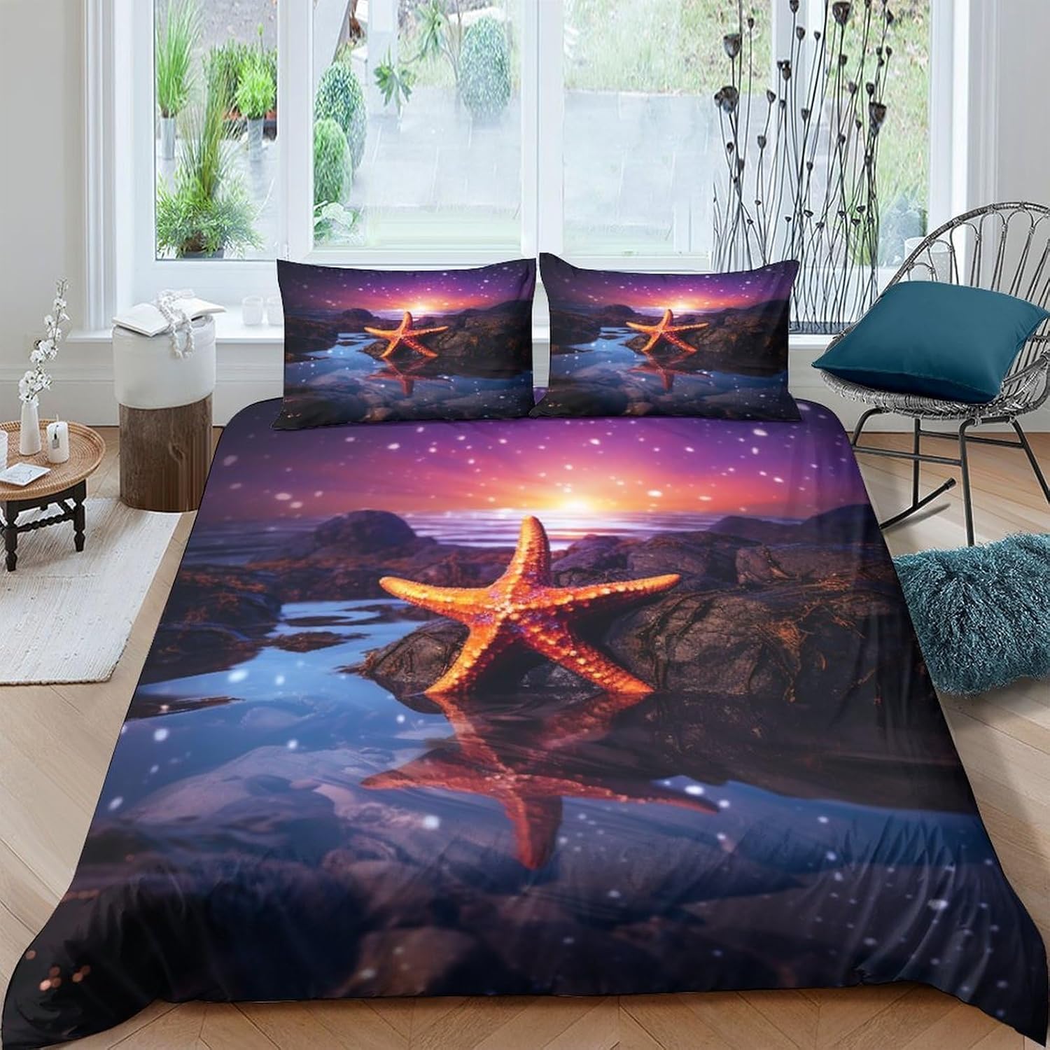 Parure de couette microfibre de qualité supérieure paysage étoiles de mer 155x220 lit moderne